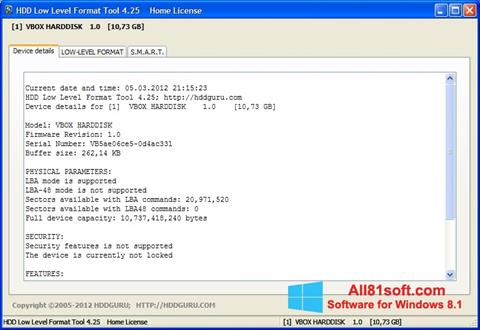 Screenshot HDD Low Level Format Tool Windows 8.1